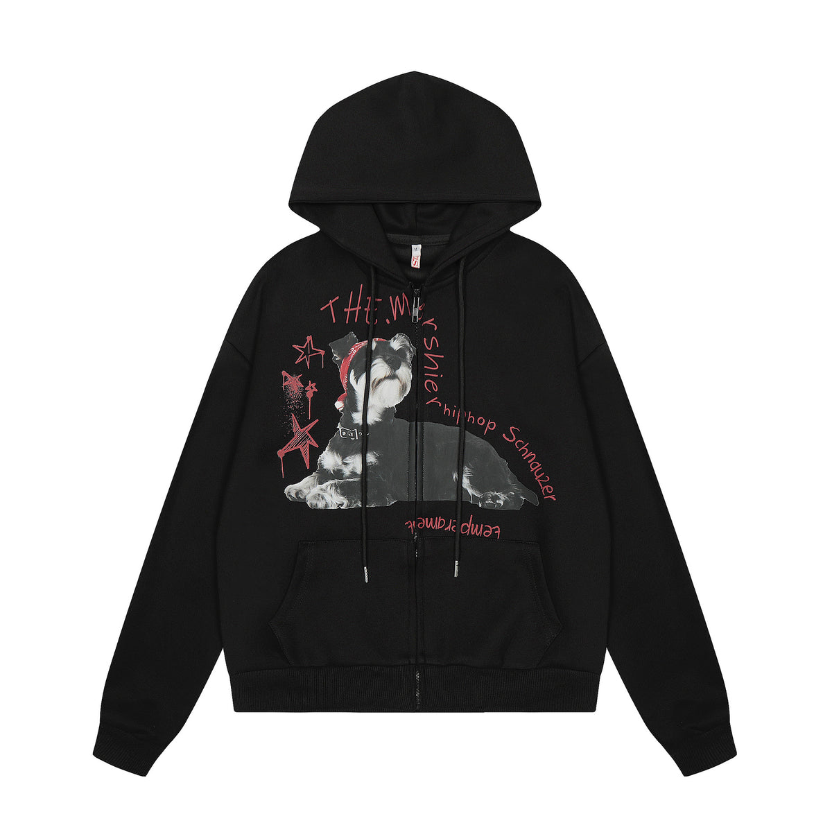 Dog print zipper hoodie
