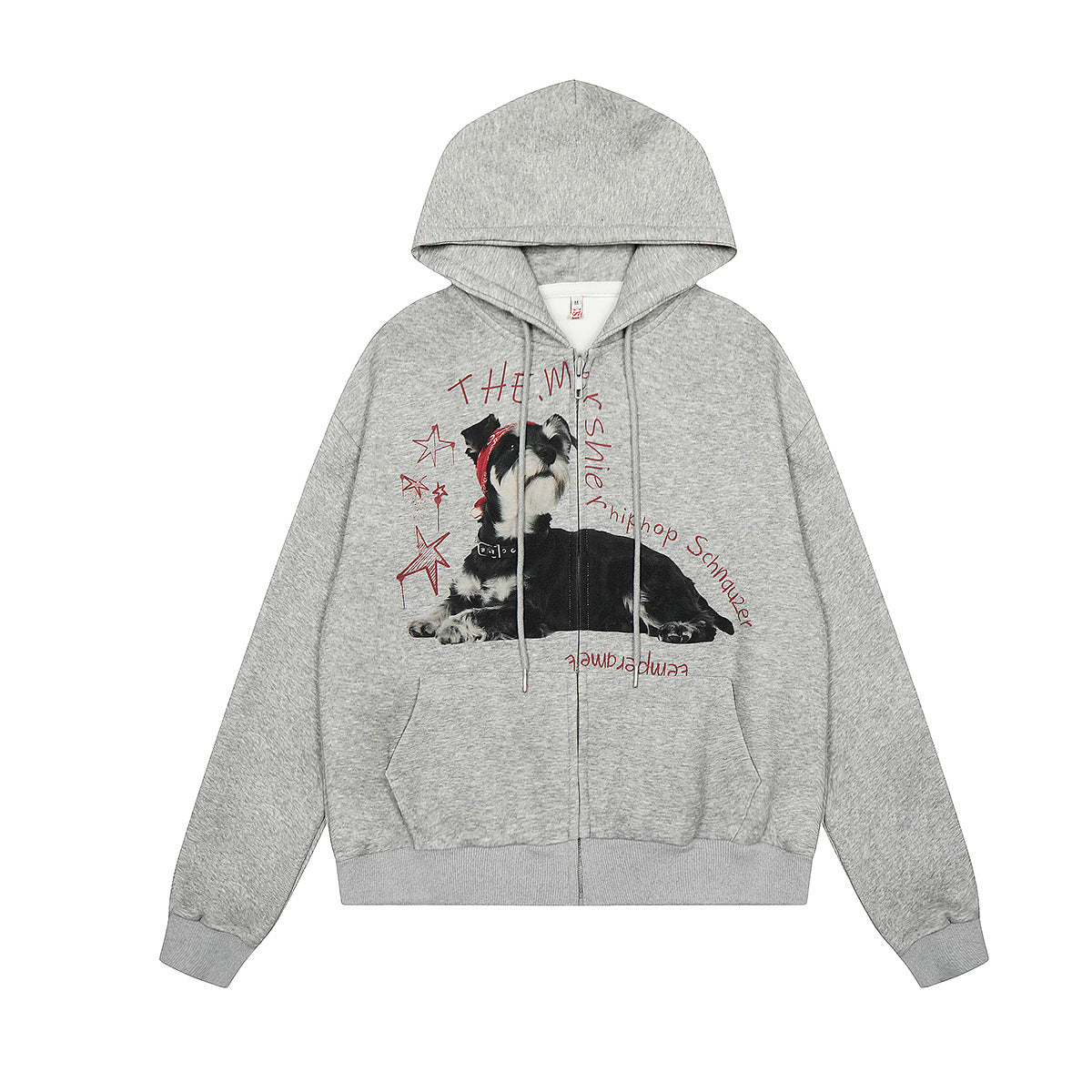 Dog print zipper hoodie