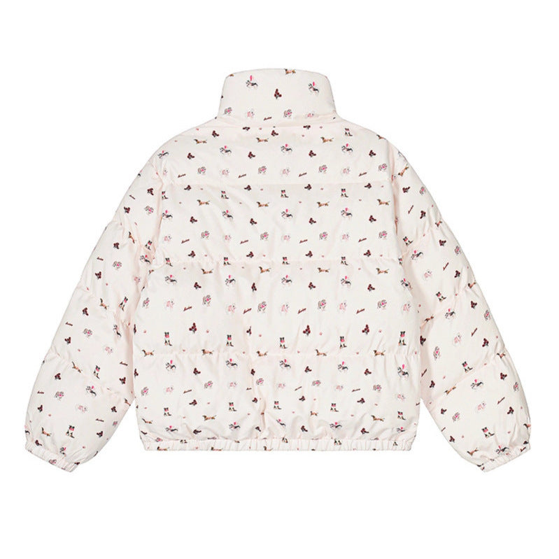 Full-Print Dog Stand Collar Cotton Coat Warm Casual Loose Bread Coat Outerwear