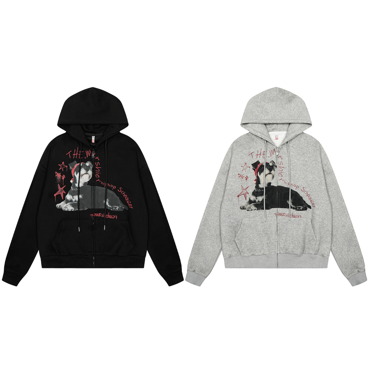Dog print zipper hoodie